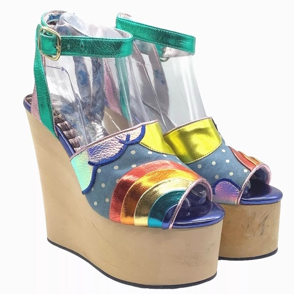 IREEGULAR CHOICE Rainbow Funshine Retro 70’s Wedges✨ - Picture 5 of 8